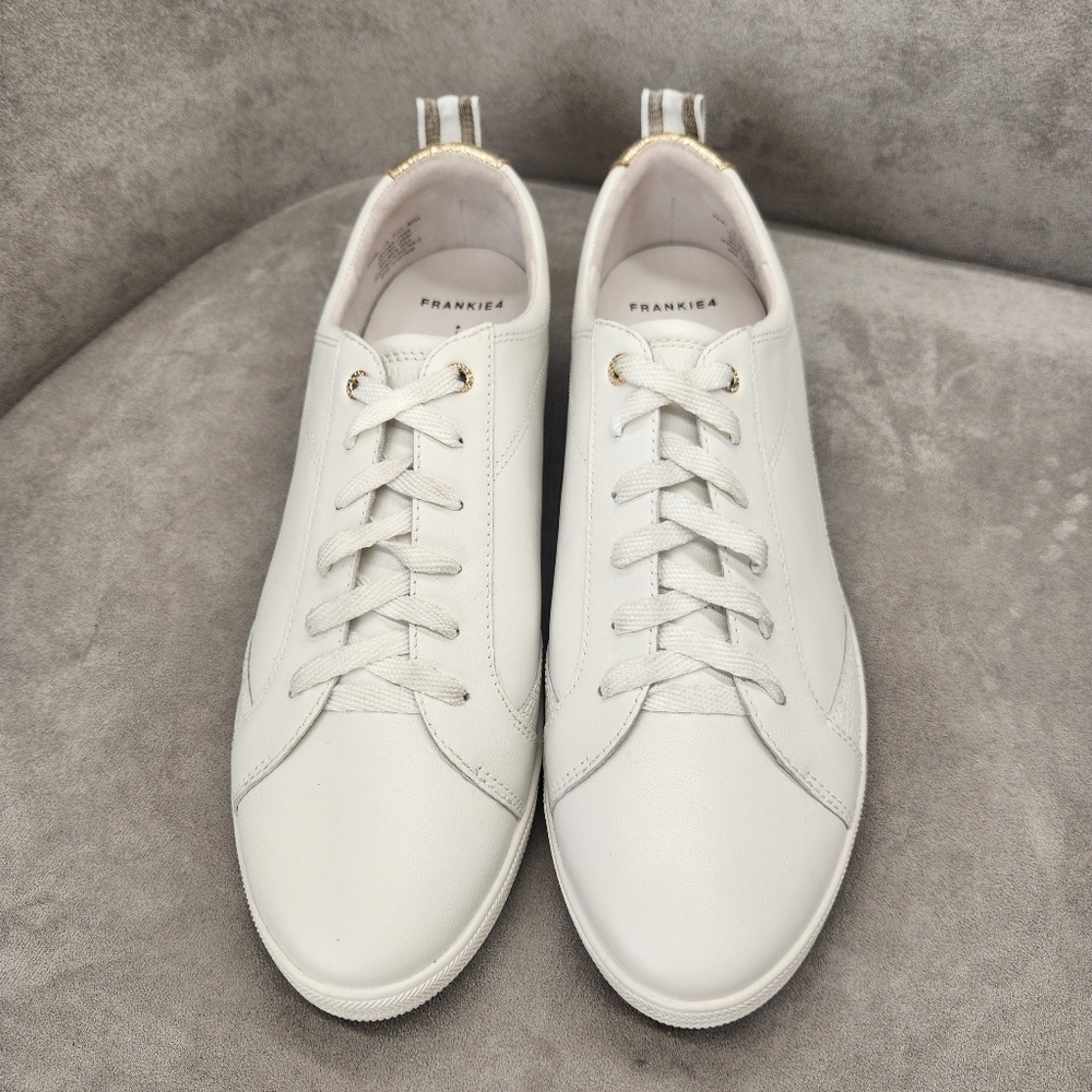 Frankie4 Sneakers Women's 13 White Leather Asher Gold Stripe Athleisure New $214